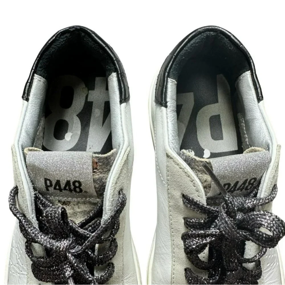 P448 Women's Sneakers You Can Surf Later Low Top White Leather Metallic 9-9.5/40 - Picture 3 of 10